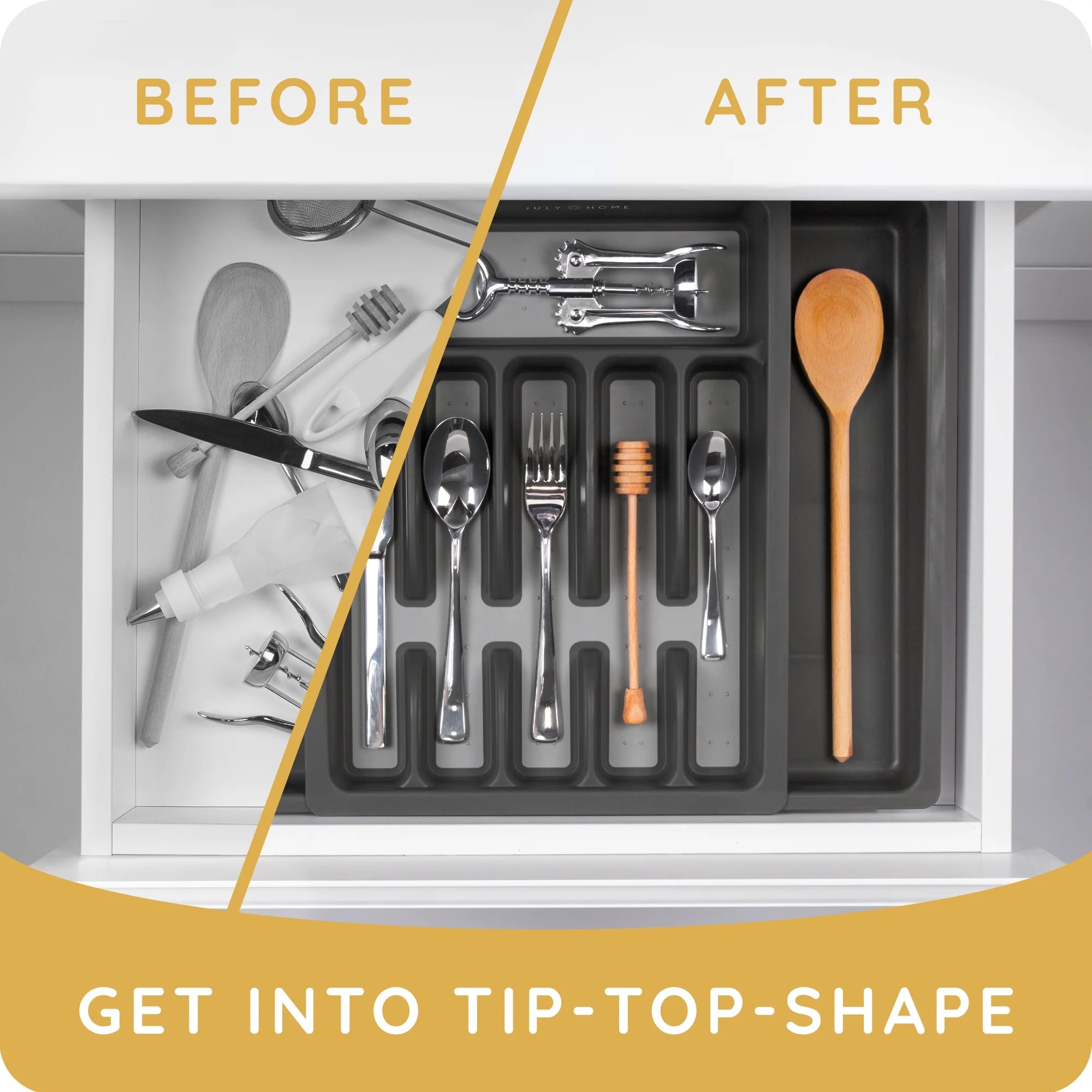 Plastic Kitchen Drawer Organizer - Expandable Silverware Organizer/Utensil Holder and Cutlery Tray with Grooved Drawer Dividers for Flatware and Kitchen Utensils