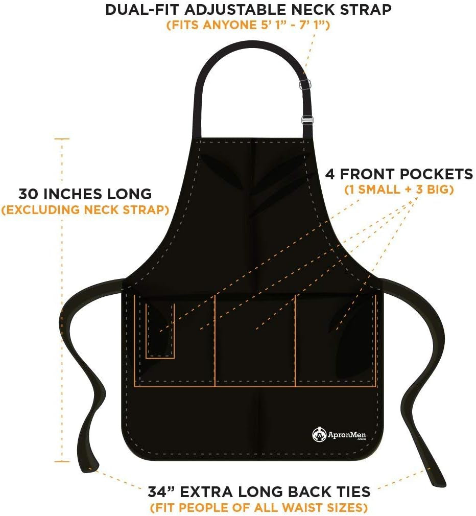 Skinny Chef BBQ Grill Adjustable Apron for Men, One Size