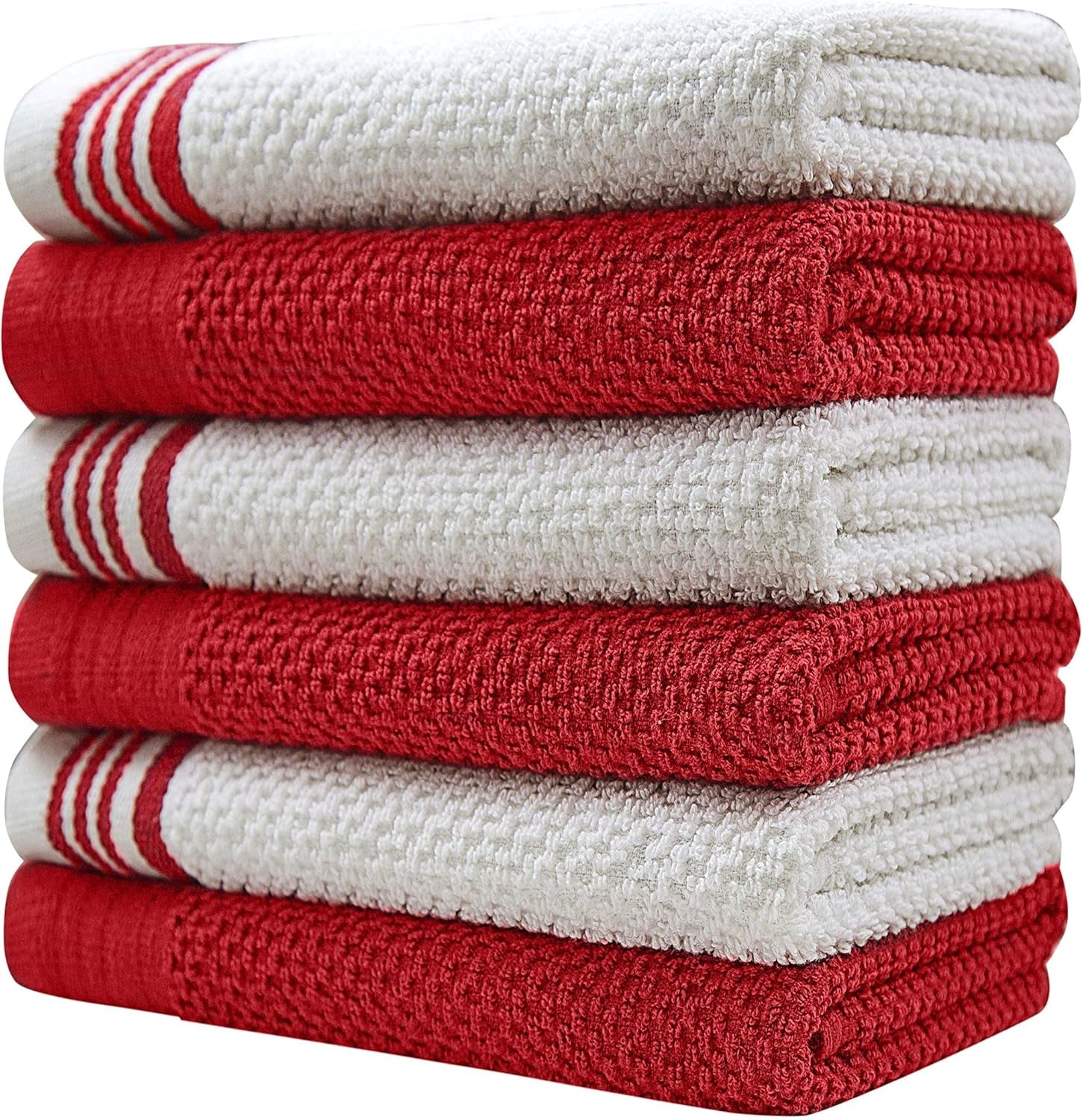 Premium Kitchen Towels (16”X 28”, 6 Pack) – Large Cotton Kitchen Hand Towels – Weft Insert Design – 380 GSM Highly Absorbent Tea Towels Set with Hanging Loop (Red)