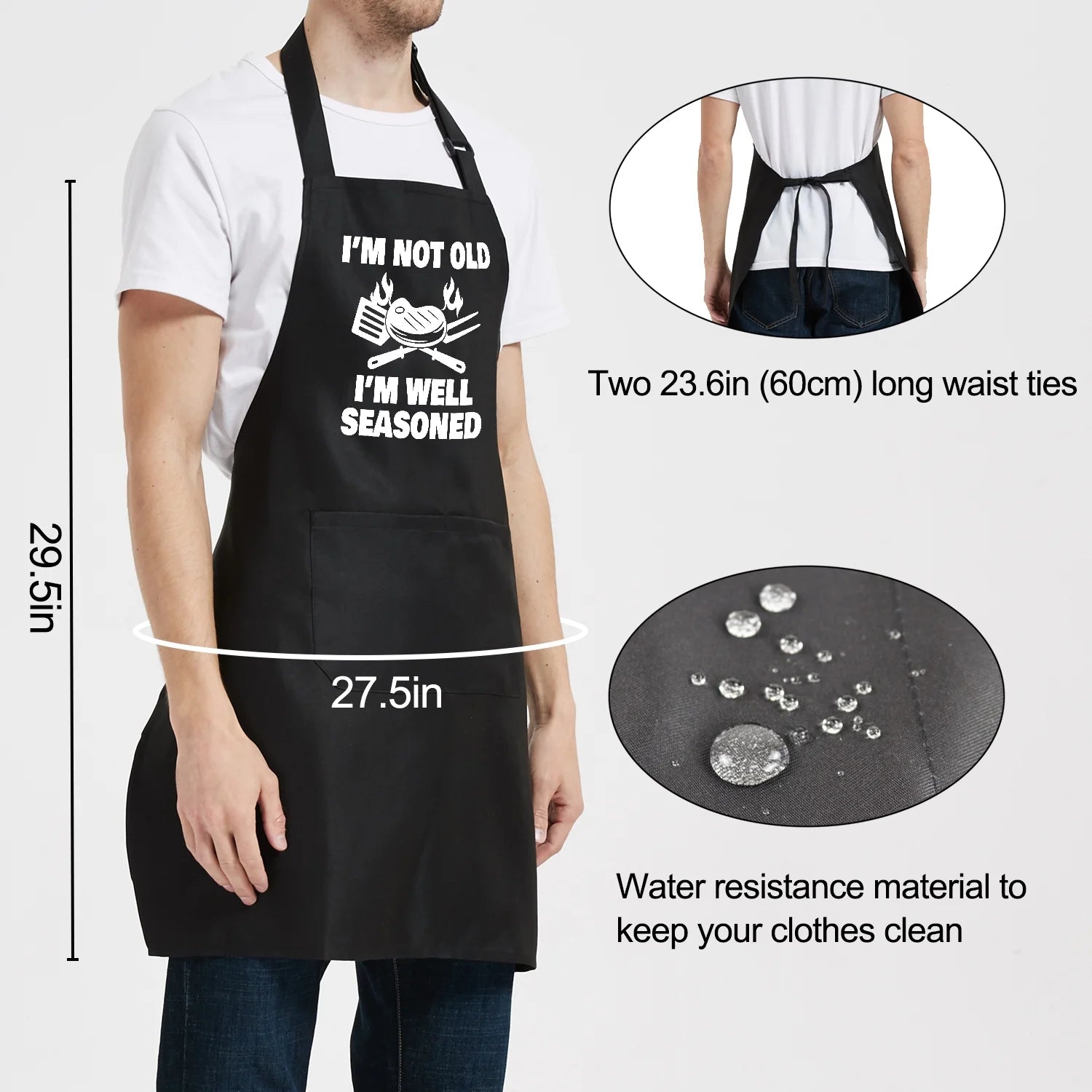 Funny Cooking Aprons for Men with Pockets, Mens Aprons for Grilling BBQ Grill, Chef Apron for Men, Gift for Dad Husband Christmas Birthday