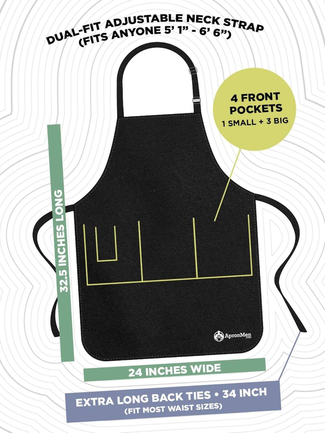 No Idea Adjustable Apron for Men, One Size