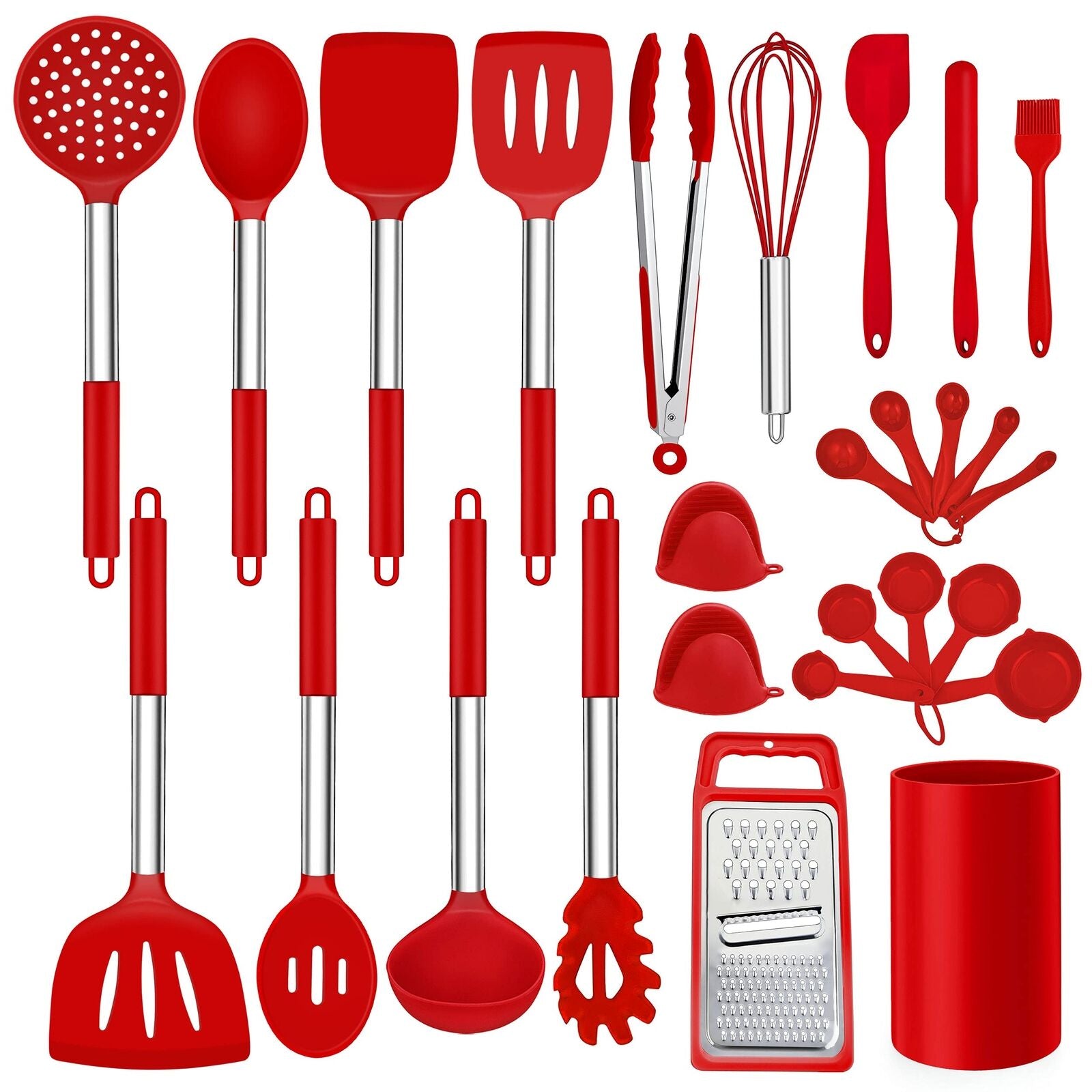 27 Pcs Kitchen Utensils Set with Holder Silicone Cooking Utensils Spatula Set Wi