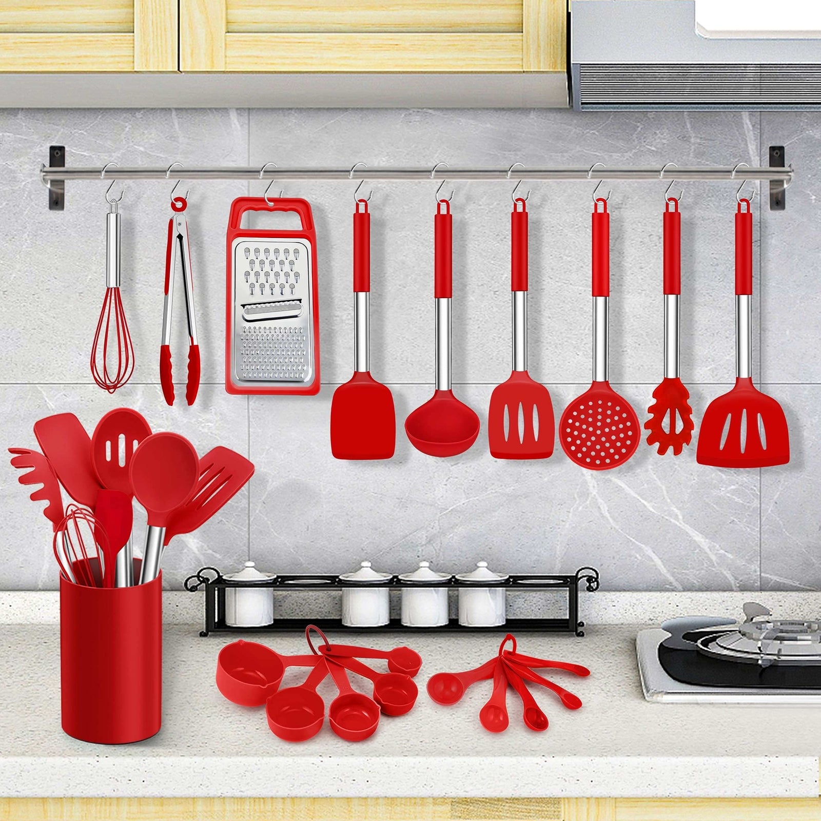 27 Pcs Kitchen Utensils Set with Holder Silicone Cooking Utensils Spatula Set Wi