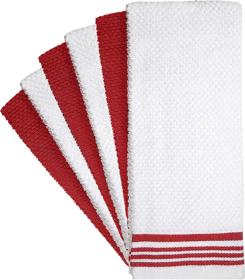 Premium Kitchen Towels (16”X 28”, 6 Pack) – Large Cotton Kitchen Hand Towels – Weft Insert Design – 380 GSM Highly Absorbent Tea Towels Set with Hanging Loop (Red)