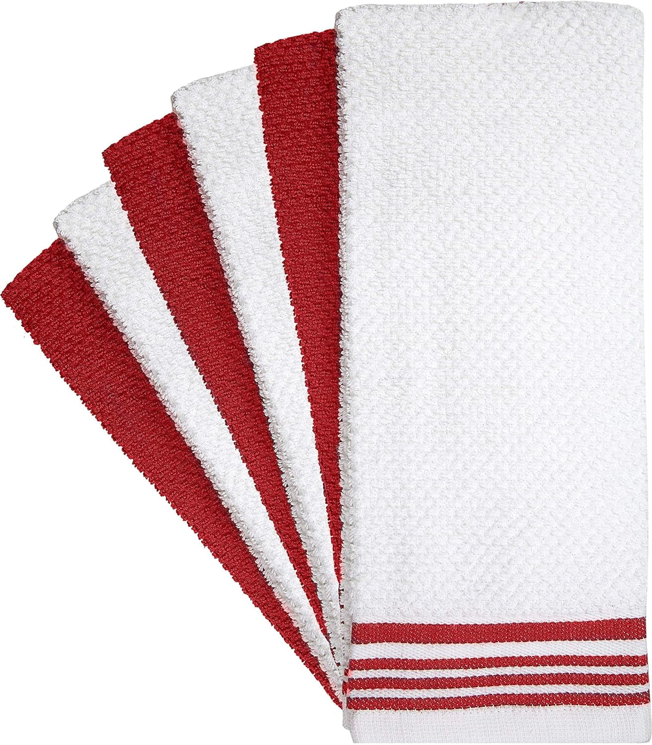 Premium Kitchen Towels (16”X 28”, 6 Pack) – Large Cotton Kitchen Hand Towels – Weft Insert Design – 380 GSM Highly Absorbent Tea Towels Set with Hanging Loop (Red)