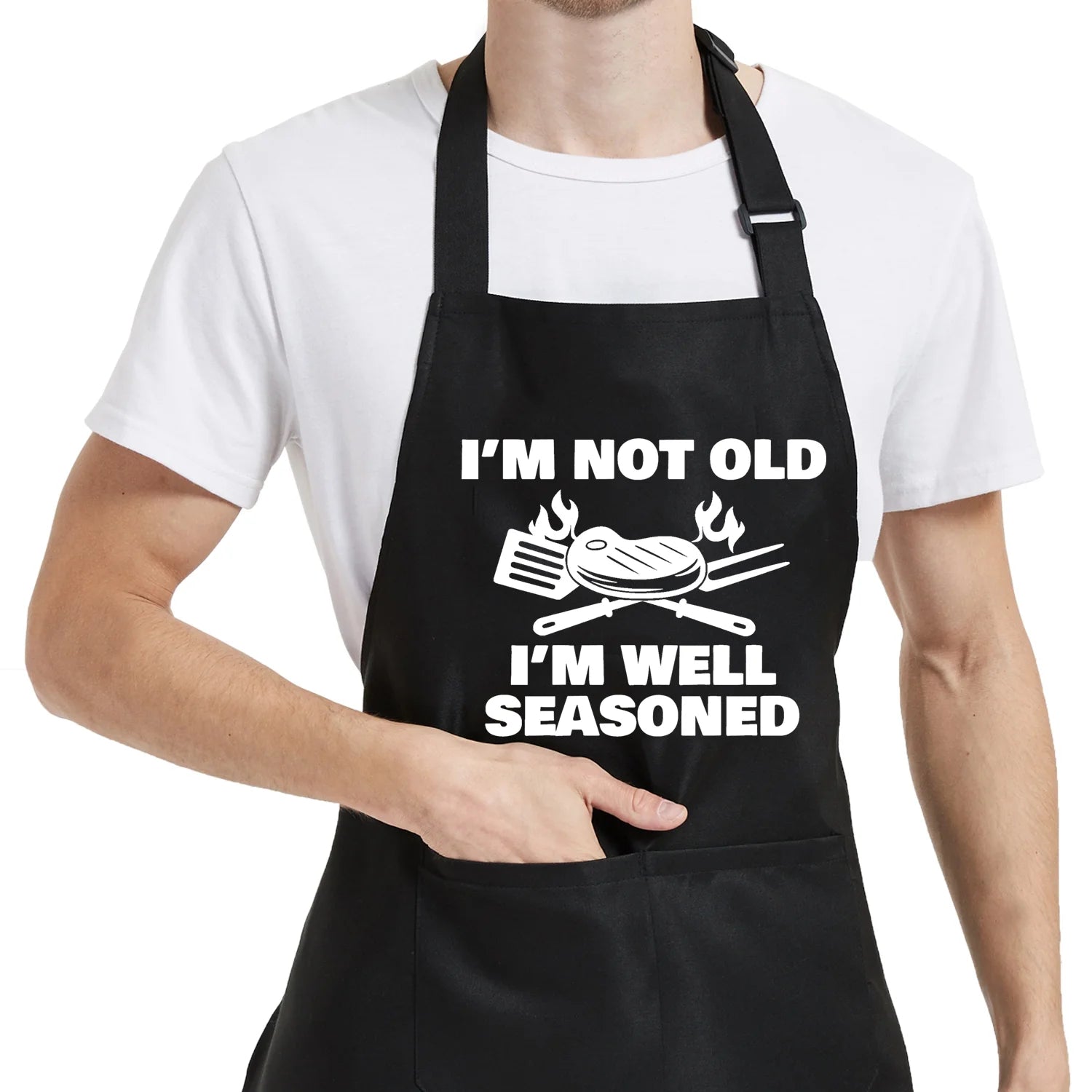 Funny Cooking Aprons for Men with Pockets, Mens Aprons for Grilling BBQ Grill, Chef Apron for Men, Gift for Dad Husband Christmas Birthday