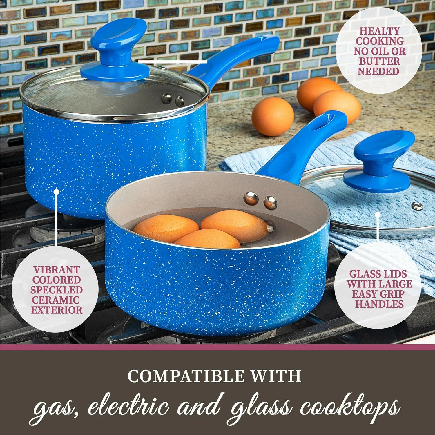 Nonstick Pots and Pans 13 Piece Set Kitchen Cookware Set Ceramic Cooking Frying Skillet Sauce Pans Lids Blue