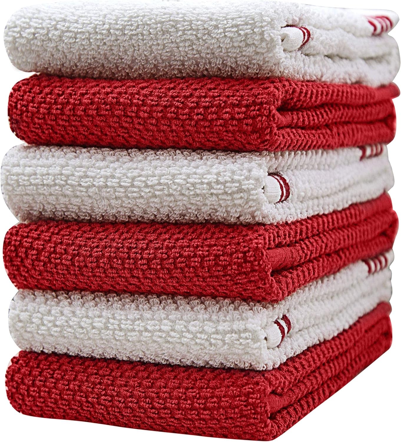 Premium Kitchen Towels (16”X 28”, 6 Pack) – Large Cotton Kitchen Hand Towels – Weft Insert Design – 380 GSM Highly Absorbent Tea Towels Set with Hanging Loop (Red)