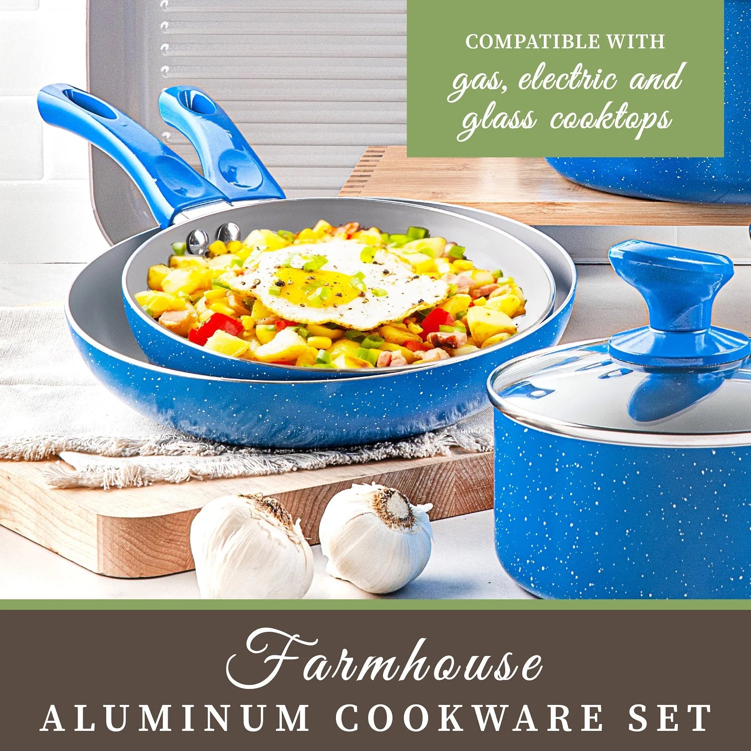 Nonstick Pots and Pans 13 Piece Set Kitchen Cookware Set Ceramic Cooking Frying Skillet Sauce Pans Lids Blue