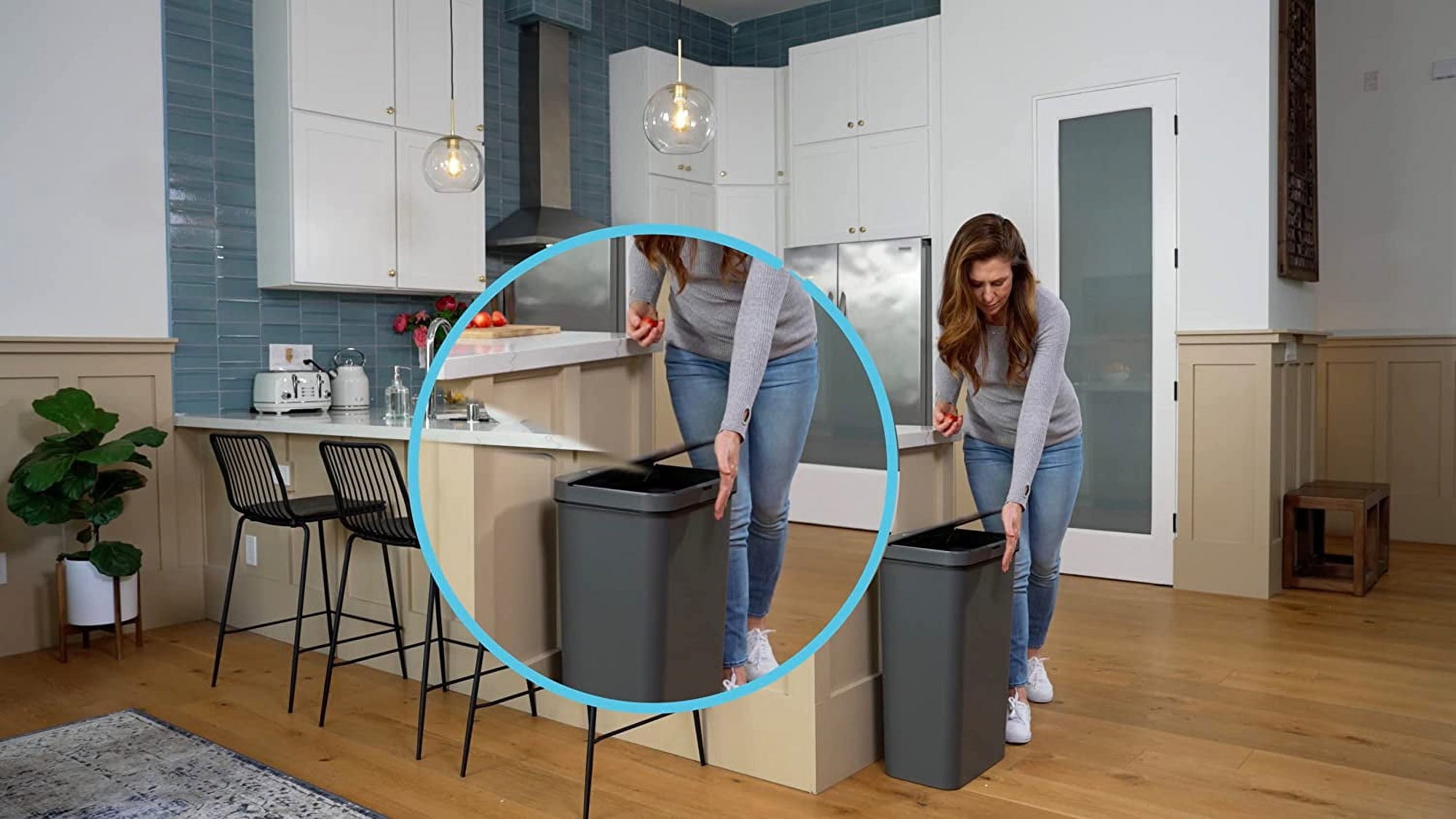 Automatic Garbage Can with Touchless Trash Can Lid, Rectangular White 50L
