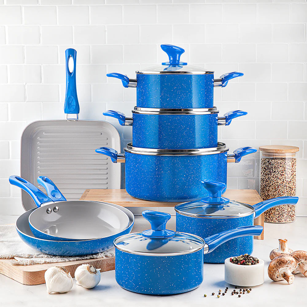 Nonstick Pots and Pans 13 Piece Set Kitchen Cookware Set Ceramic Cooking Frying Skillet Sauce Pans Lids Blue