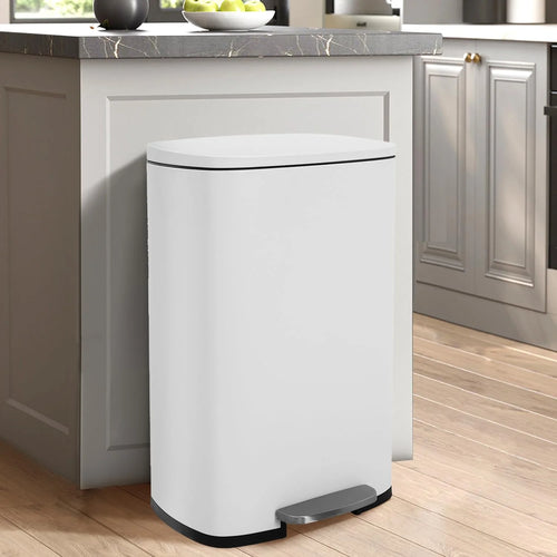 13 Gallon Kitchen Trash Can with Lid Step Garbage Bin Stainless Steel Waste Bin for Home Office, White
