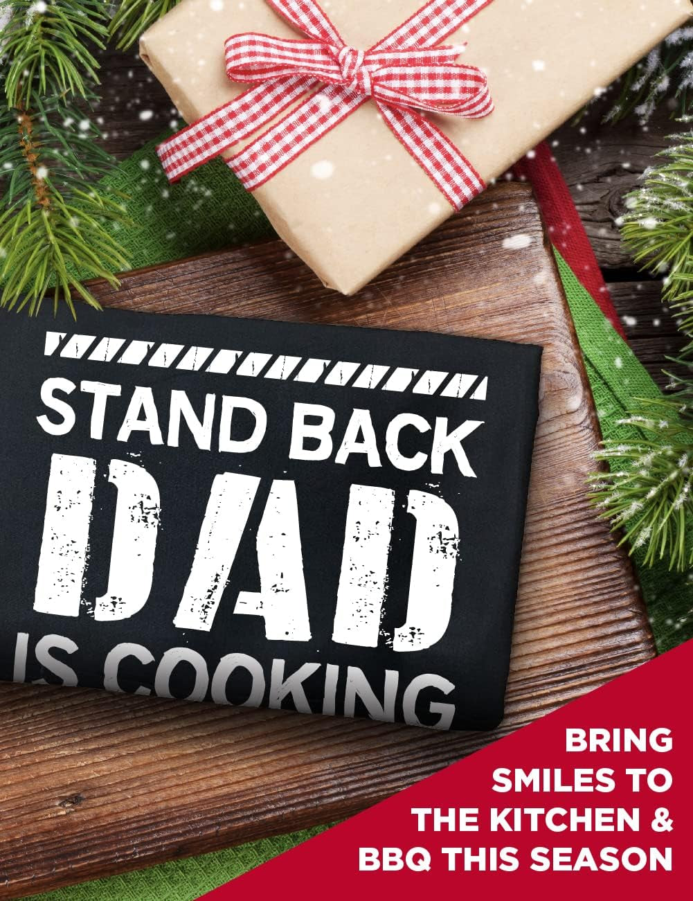 Stand Back Dad Is Cooking, Professionally Printed Funny BBQ Grill Apron for Men - Adjustable One Size Fits All