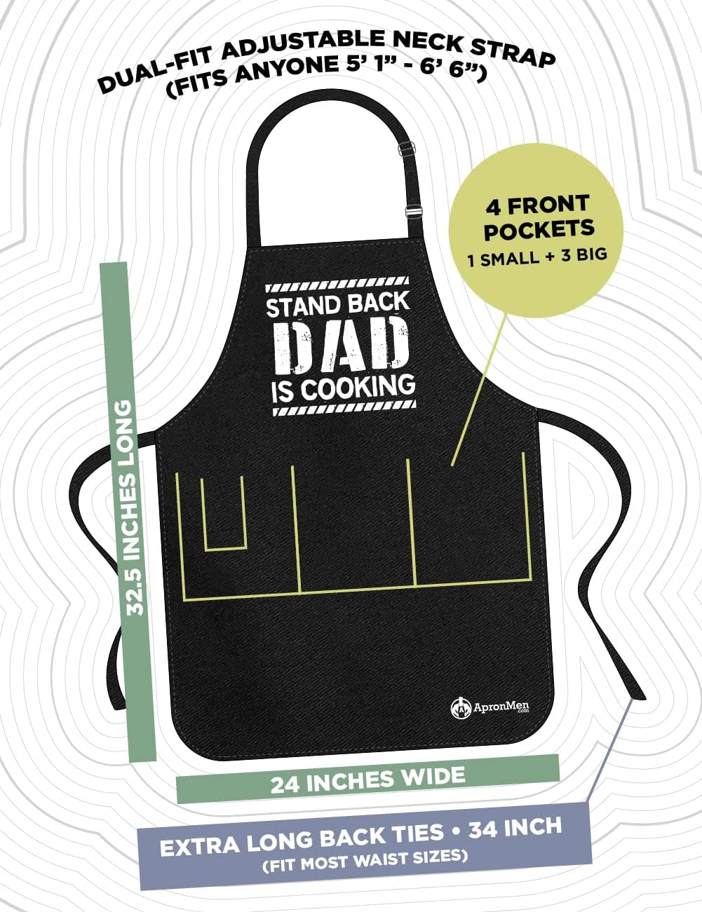 Stand Back Dad Is Cooking, Professionally Printed Funny BBQ Grill Apron for Men - Adjustable One Size Fits All