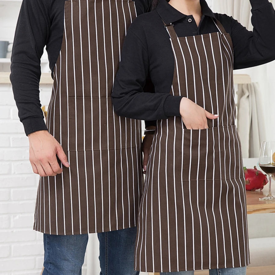 1Pc Adjustable Adult Apron Striped Restaurant Chef Apron Outdoor Camping Picnic Kitchen Cook Aprons