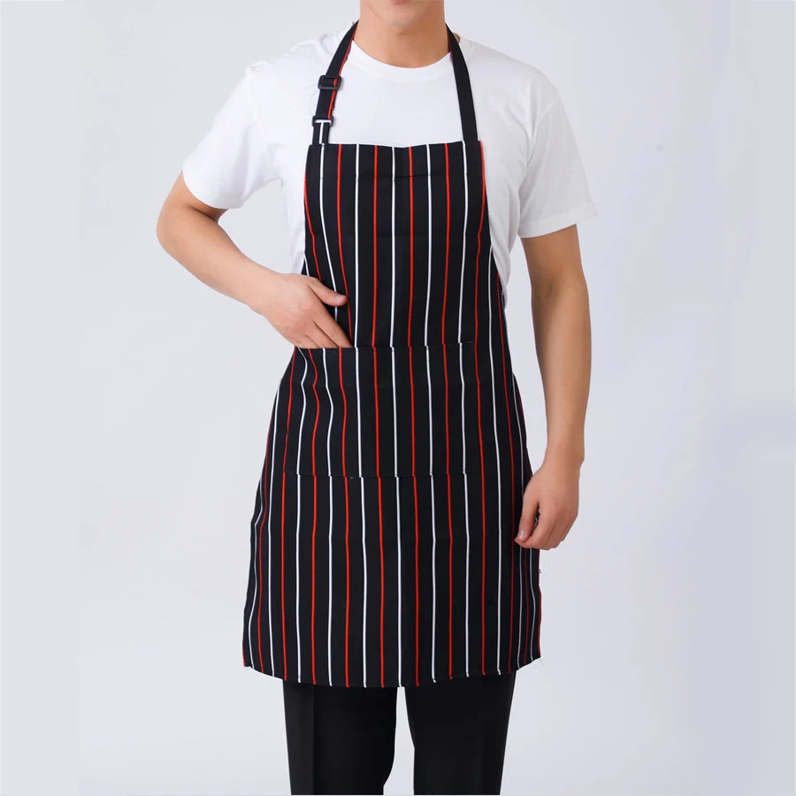 1Pc Adjustable Adult Apron Striped Restaurant Chef Apron Outdoor Camping Picnic Kitchen Cook Aprons