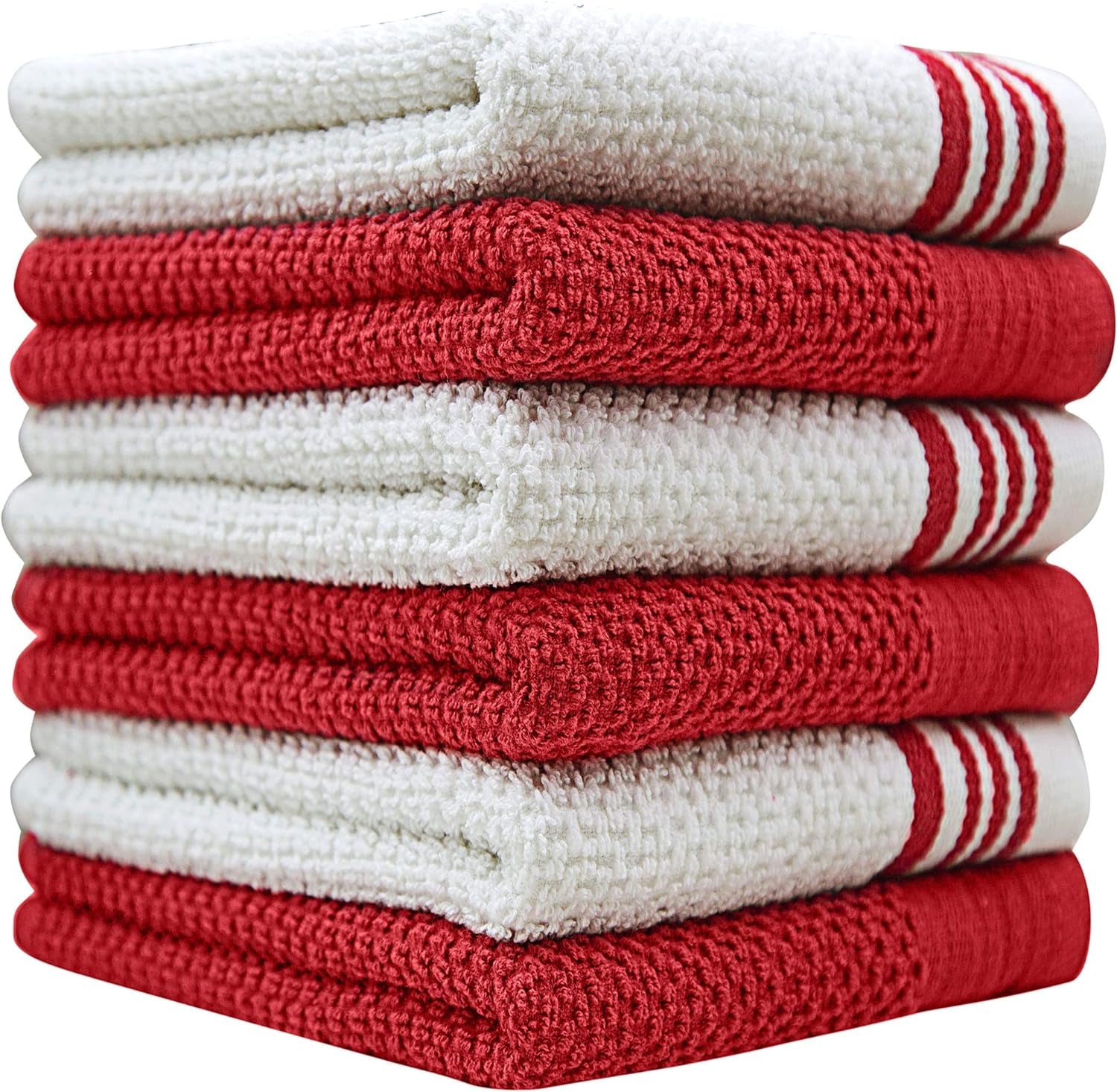 Premium Kitchen Towels (16”X 28”, 6 Pack) – Large Cotton Kitchen Hand Towels – Weft Insert Design – 380 GSM Highly Absorbent Tea Towels Set with Hanging Loop (Red)