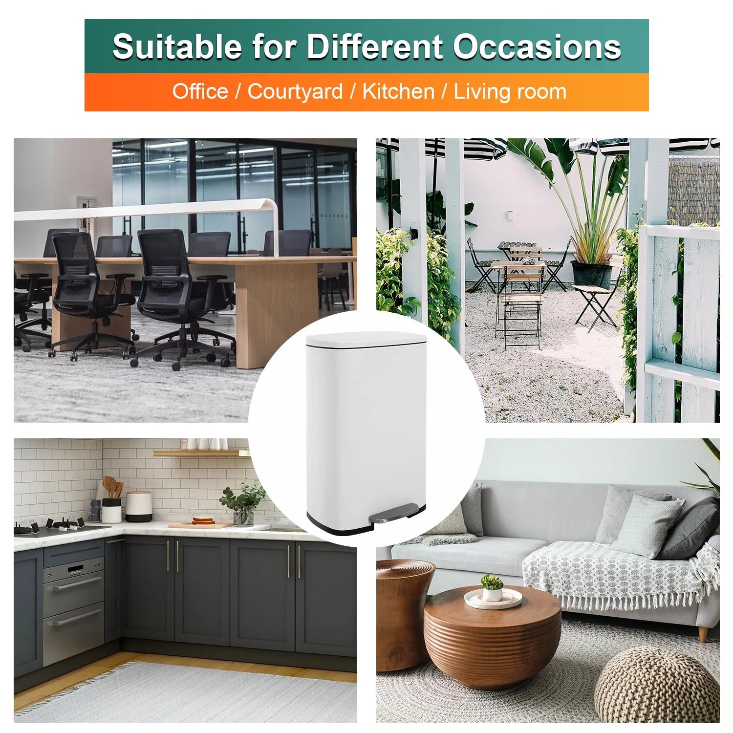 13 Gallon Kitchen Trash Can with Lid Step Garbage Bin Stainless Steel Waste Bin for Home Office, White
