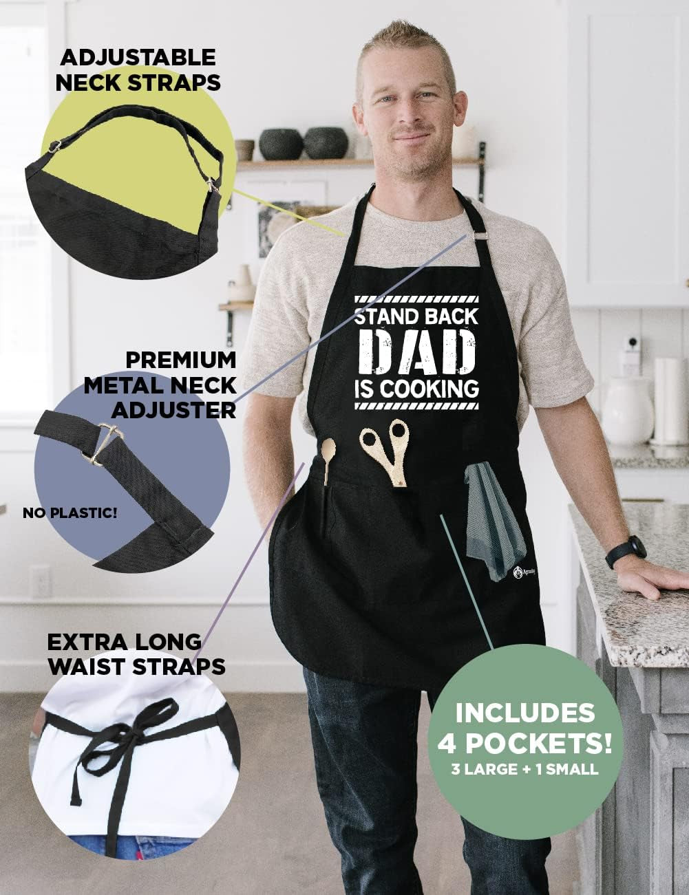 Stand Back Dad Is Cooking, Professionally Printed Funny BBQ Grill Apron for Men - Adjustable One Size Fits All
