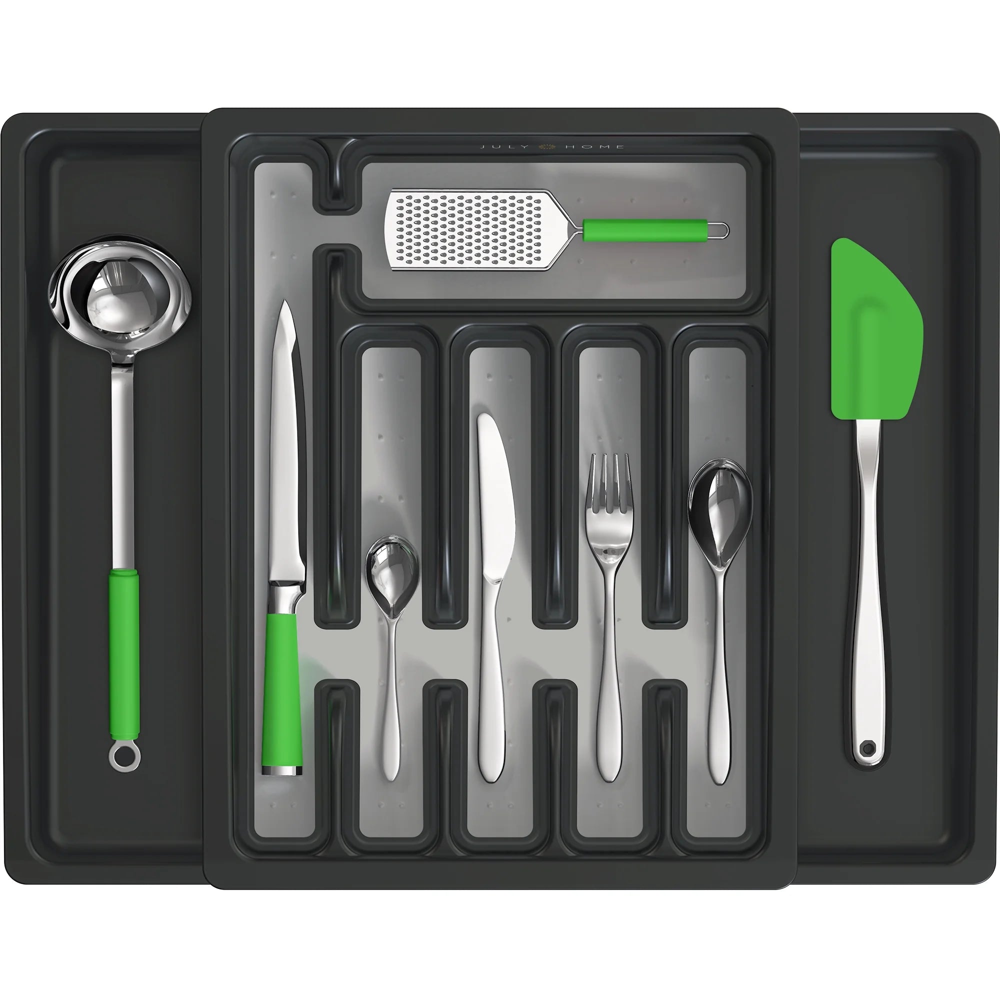 Plastic Kitchen Drawer Organizer - Expandable Silverware Organizer/Utensil Holder and Cutlery Tray with Grooved Drawer Dividers for Flatware and Kitchen Utensils