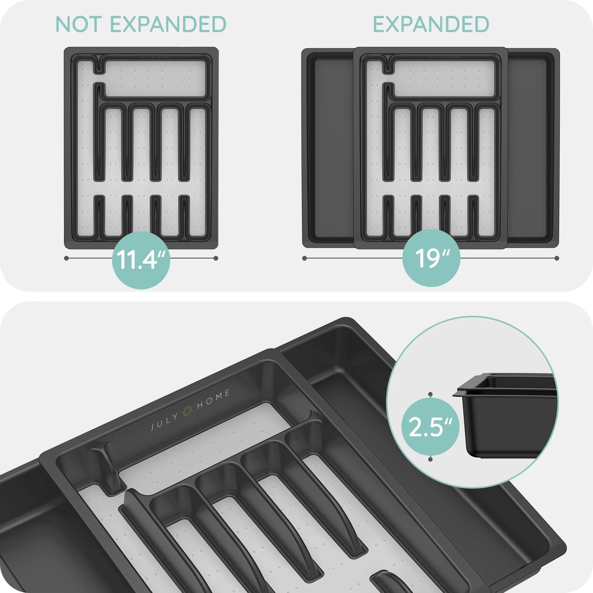 Plastic Kitchen Drawer Organizer - Expandable Silverware Organizer/Utensil Holder and Cutlery Tray with Grooved Drawer Dividers for Flatware and Kitchen Utensils