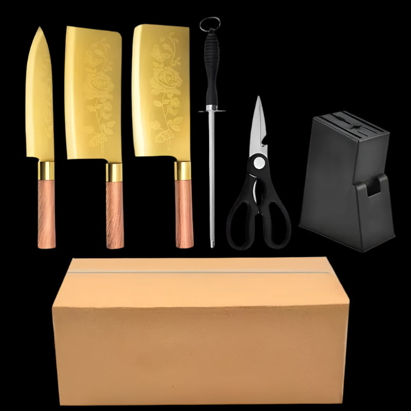 Gold Alloy Bone Cutting Knife Set for Kitchen Use