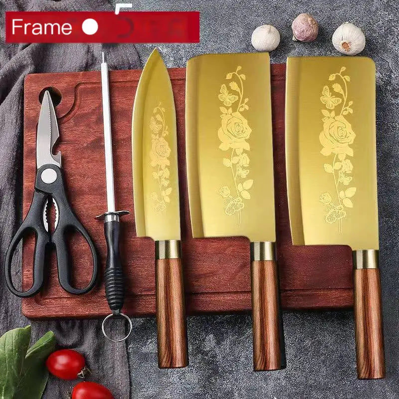 Gold Alloy Bone Cutting Knife Set for Kitchen Use